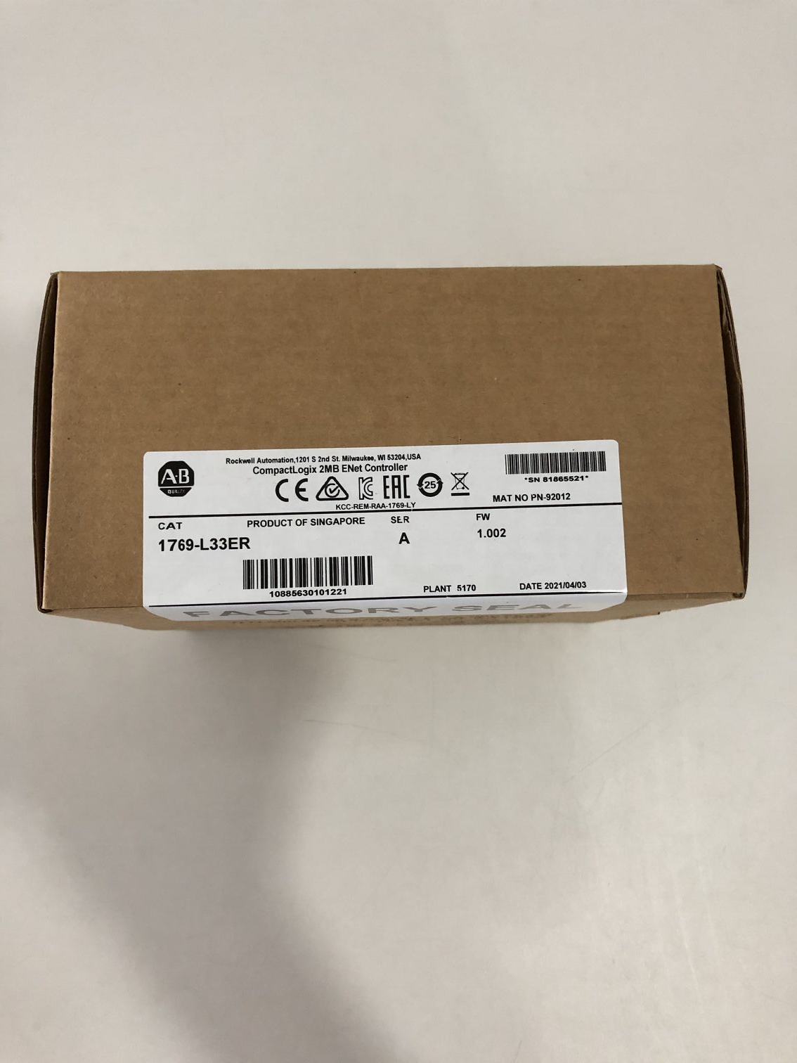 Controller,CompactLogix,2 MB Memory,PLC CPU module 1769-L33ER