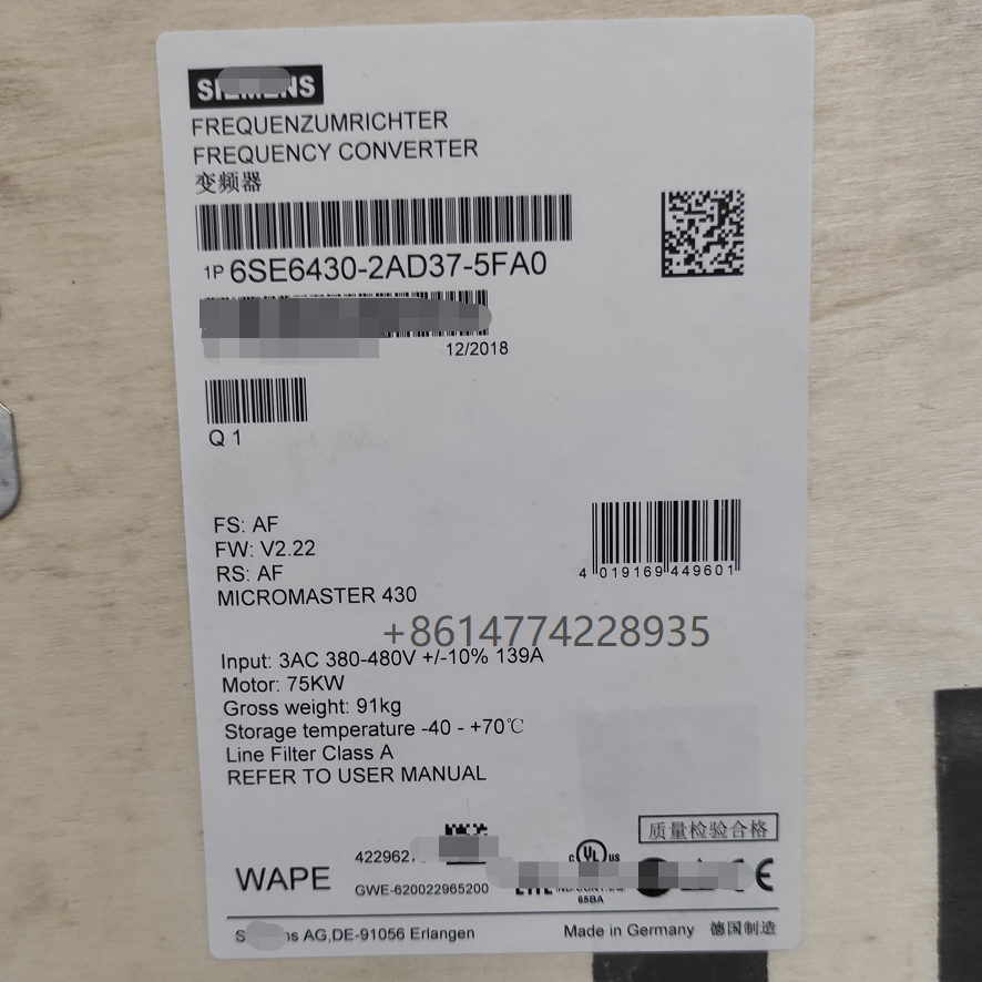 100% New original 90 KW Inverter 6SE6430-2AD38-8FA0 with factory sealed